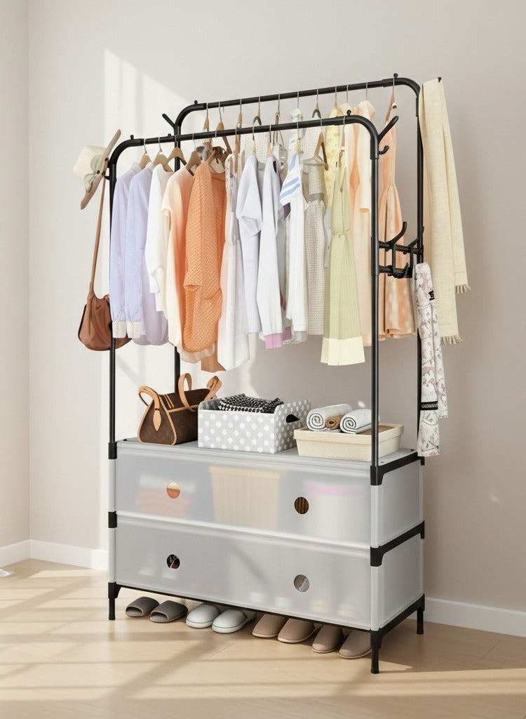Clothes Organizer and Holder Metal Stand with 2 Drawers - Image 1